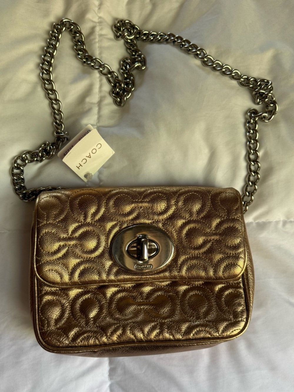 Coach Madison Mini Metallic Gold Quilted Chain Crossbody Bag